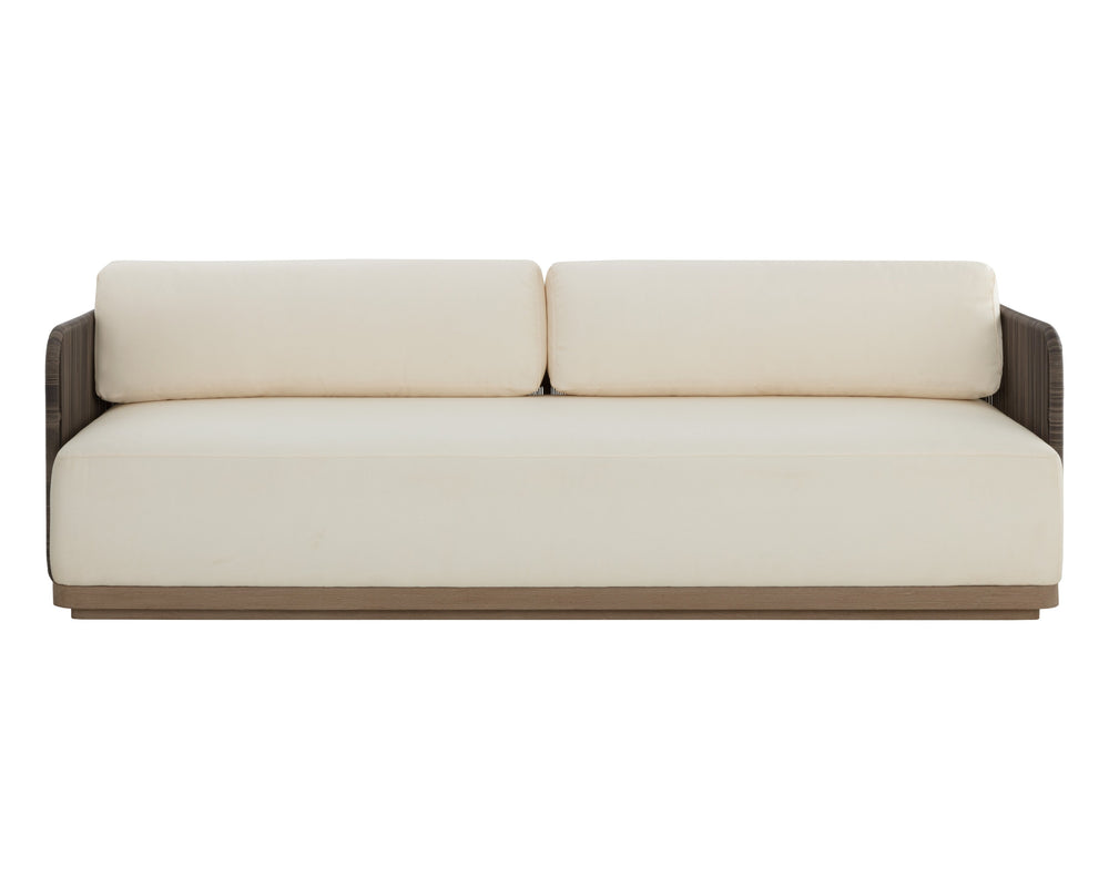 Sunpan Ravenna Sofa - Stylish Outdoor Comfort with Durable Teak Wood Frame & Eco-Friendly Fabric Design