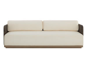 Sunpan Ravenna Sofa - Stylish Outdoor Comfort with Durable Teak Wood Frame & Eco-Friendly Fabric Design