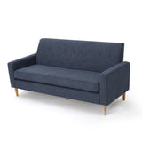 Christopher Knight Home® - Noble House - Sawyer Mid Century Modern Dark Blue Fabric 3 Seater Sofa