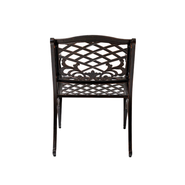 English Elm Phoenix Cast Aluminum Outdoor Dining Arm Chairs Ornate Lattice Scroll Garden Patio Set Copper N776P381164C