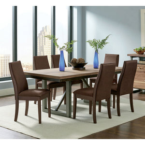English Elm Holloway Natural Walnut 7-Piece Dining Set with Striking Woodgrain Table and Six Parson Upholstered Chairs Chocolate B062S00808