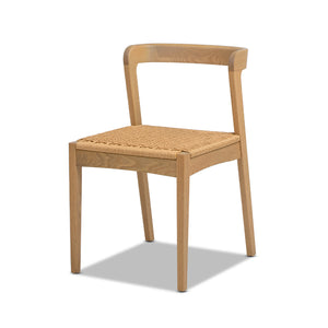 English Elm Jennifer Taylor Home - Capri Handcrafted Oak Dining Chair with Curved Back and Woven Natural Fiber Seat, Sculptural Elegance Brown B2719P395563