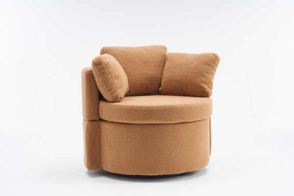 English Elm 029-Teddy Plush Teddy Fabric Swivel Storage Chair with Back Cushion, 360° Rotating Cozy Lounge Seat khaki W527P166252