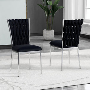 English Elm Modern Velvet Upholstered Dining Chairs Set of 2 with Electroplated Legs for Kitchen Black W210P301596
