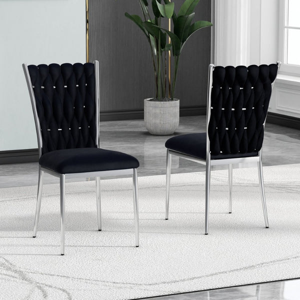 English Elm Modern Velvet Upholstered Dining Chairs Set of 2 with Electroplated Legs for Kitchen Black W210P301596