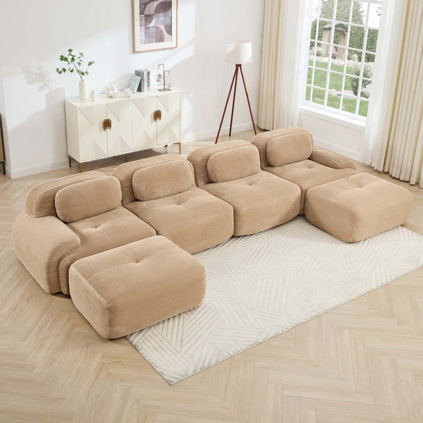 English Elm U-shaped Modular Sectional Sofa Corduroy Upholstered Ergonomic Curved Living Room Seating Camel W714S01245
