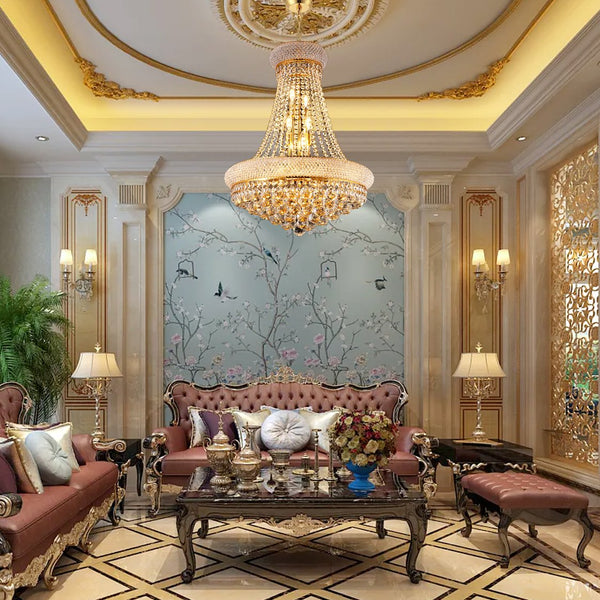 English Elm 24-Inch Gold Crystal Chandelier 12-Light French Empire Ceiling Light with 3000K LEDs, Pre-Assembled Elegance W2869P411736