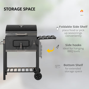 English Elm Outsunny Charcoal Grill Outdoor Bbq Cooker with Side Table Wheels and Storage Shelf W2225P174313