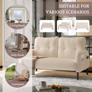 English Elm UNITED Corduroy Double Sofa with Ergonomic Support, High-Rebound Springs, Side Pockets, 500lb Capacity Beige W1568P307262