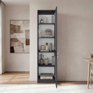 English Elm Butte Tall Two-tone Oak Bookcase with Concealed Doors and Open Shelves for Home Office B097P480472