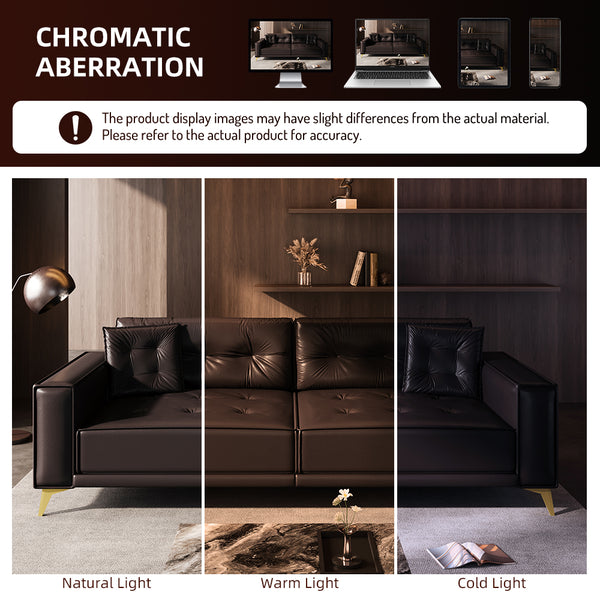 English Elm 92.1"King 3-in-1 Convertible Sleeper Sofa Bed with Tufted Faux Leather, Ultra-Wide Arms, 4-Seater Couch Dark Brown W1885S00210