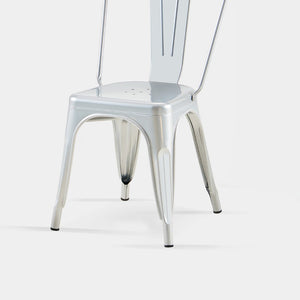 English Elm Set Of 2 Stackable High-Gloss Silver Metal Dining Chairs For Indoor/Outdoor Use - Modern & Durable B347P383377-GIGA