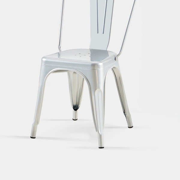 English Elm Set Of 4 High Gloss Silver Metal Dining Chairs - Stackable, Lightweight, Easy To Clean For Home & Cafe B347P383375-GIGA