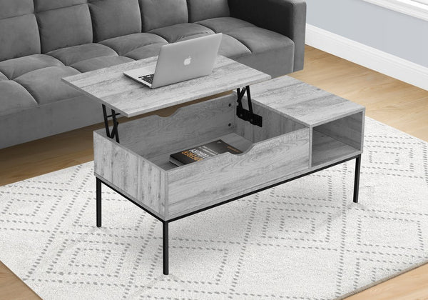 English Elm Coffee Coffee Table with Lift-Top and Hidden Storage, 42" Rectangular Wood-Look Surface & Metal Base Modern Appeal Grey 45 L x 24 W x 5 H B2710P219440