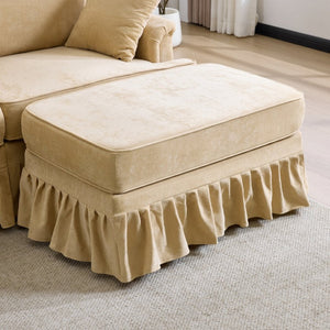 English Elm 103.15'' Chenille L-shaped Sectional Sofa with Detachable Pleated Skirt and Ottoman Khaki W3612S00045