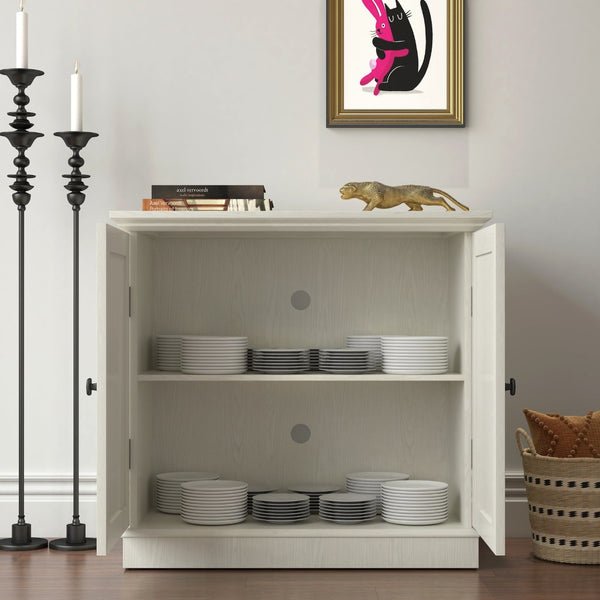 English Elm Storage Sideboard with Mirrored Acrylic Doors and Wood Grain Mdf Finish for Compact Rooms White W2899P372747