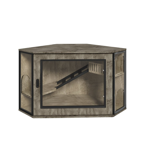English Elm 48" Corner Mdf Cat Litter Enclosure Cabinet with Led Acrylic Door and Play Loft Grey N704P402446E