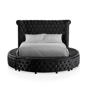 English Elm 1pc Glam Wingback Storage Bed Velvet Tufted Headboard with Usb Eastern King Black B2741S00821