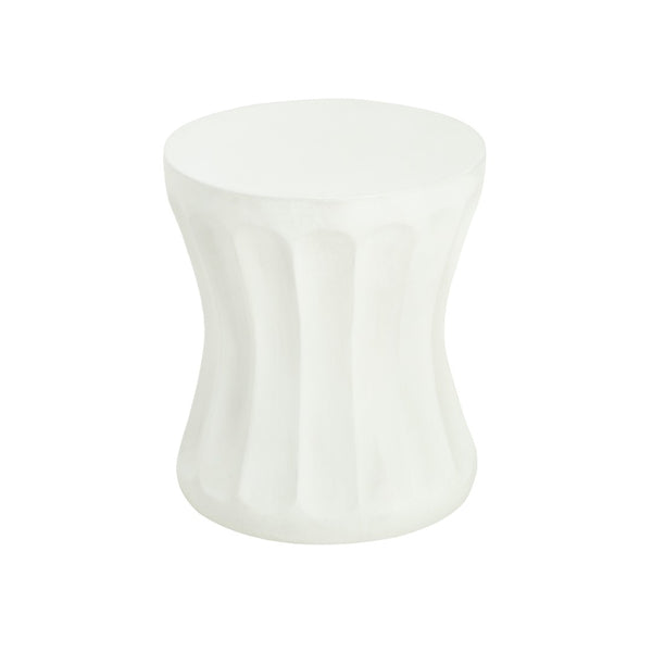 English Elm Outdoor Mgo Concrete Sculptural Side Table Antique White Finish for Patio or Living Room N773P369076W