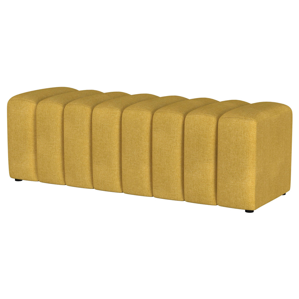 English Elm DelSur Mustard Yellow Upholstered Tufted Accent Bench — Curved Backless Design, Plush Modern Seating Elegance B062P299968