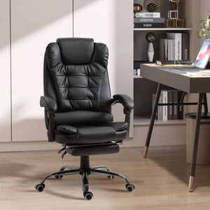 English Elm HOMCOM Ergonomic Executive Office Chair with Recline & Retractable Footrest, PU Leather, Lumbar Support W2225P229302
