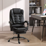 English Elm Homcom High Back Ergonomic Executive Office Chair, Pu Leather Computer Chair With Retractable Footrest, Lumbar Support, Padded Headrest and Armrest, Black