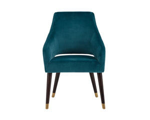 Sunpan Adelaide Dining Armchair - Modern Comfort with Elegant Sloping Arms and Antique Brass Accents Timeless Teal
