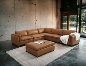 English Elm Brighton Top Grain Leather 6-Piece Modular Sectional With Ottoman – Modern Comfort & Versatile Design B2726S00005