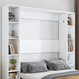 English Elm Queen Murphy Bed Foldable Wall Unit with Side Cabinets and Solid Wood Slat Support W509S00152