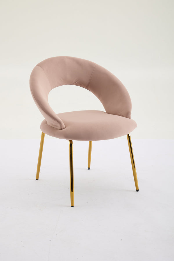 English Elm 061-Set Of 1 Pink Velvet Dining Chair With Curved Backrest & Golden Legs For Modern Spaces W527P255478
