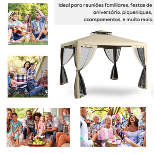 English Elm Outsunny 9.6' X 11.6' Patio Gazebo With Two-Tier Roof, Mesh Walls For Bug-Free Outdoor Relaxation W2225P174223-GIGA