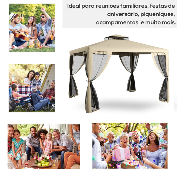 English Elm Outsunny 9.6' X 11.6' Patio Gazebo With Two-Tier Roof, Mesh Walls For Bug-Free Outdoor Relaxation W2225P174223-GIGA