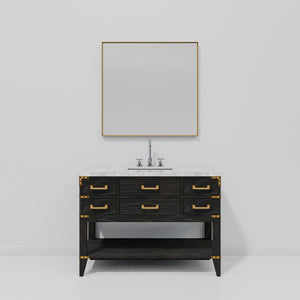 English Elm Black Oak Single Bath Vanity With Carrara Marble Top, Mirror & Faucet Set - Modern Elegance For Your Home B2731S02228