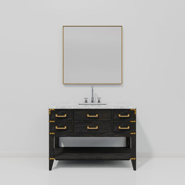 English Elm Black Oak Single Bath Vanity With Carrara Marble Top, Mirror & Faucet Set - Modern Elegance For Your Home B2731S02228