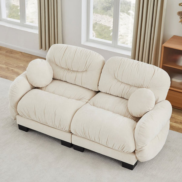 English Elm Pleated Chenille Two Seater Modular Sofa with Curved Armrests and Ergonomic Foam Cushions Beige W5656S00037