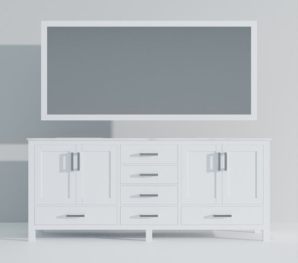 English Elm White Double Bath Vanity With Carrara Marble Top & Matching Mirrors - Elegant Storage Solution! B2731S00846-GIGA