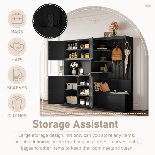 English Elm Multifunctional Hall Cabinet With 4 Hooks - Smart Split Design For Living Room, Kitchen & Hallway Storage W1580S00186-GIGA