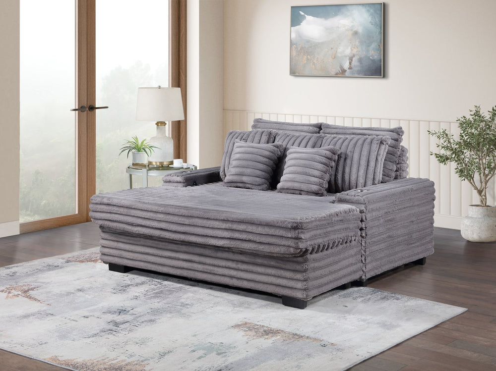 English Elm Symphony Oversized Corduroy Chaise Lounge Sofa with Cupholders and USB Port for Ultimate Comfort Gray B061S00903
