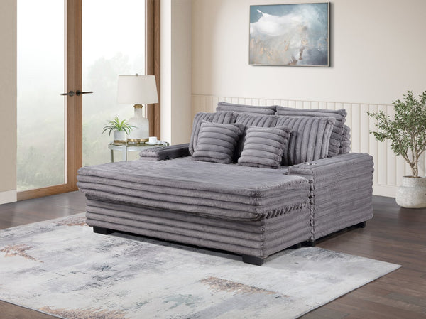 English Elm Symphony Oversized Corduroy Chaise Lounge Sofa with Cupholders and USB Port for Ultimate Comfort Gray B061S00903