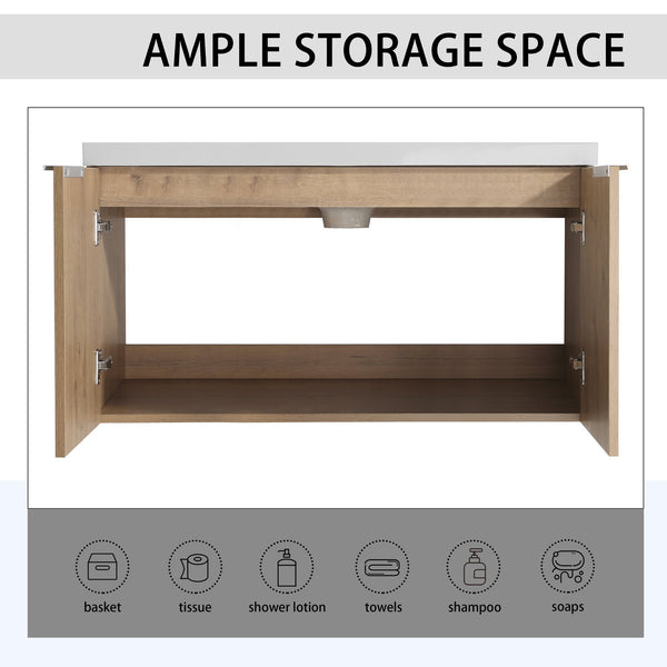 English Elm 48" Wall-Mounted Bathroom Vanity Set With Sink & Side Cabinet - Modern Storage Solution For Small Spaces W999S00235