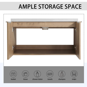English Elm 84" Wall-Mounted Bathroom Vanity With Soft-Close Doors & Resin Sinks - Modern Storage Solution! W999S00230