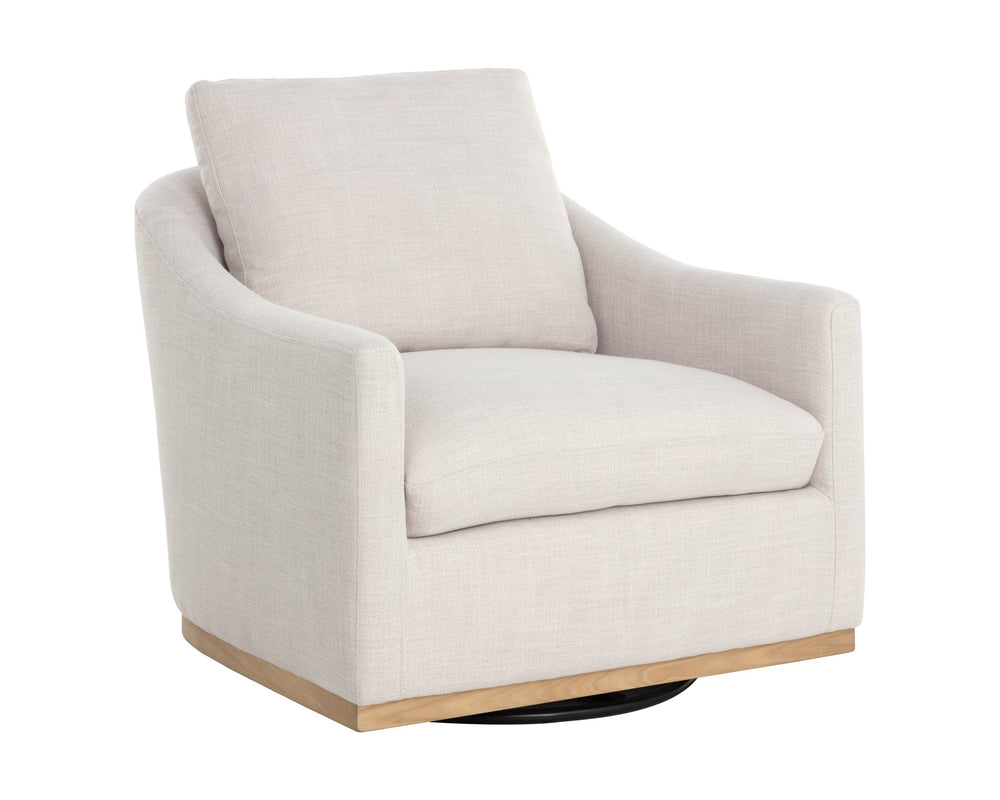 Sunpan Corbin Swivel Lounge Chair - Luxurious Effie Linen Upholstery With Elegant Blonde Ash Base Cream Fabric 112092