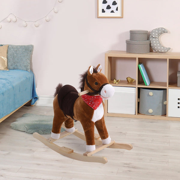 English Elm Qaba Plush Rocking Horse Toy with Galloping Sounds Sturdy Metal Frame for Toddlers W2225P217691
