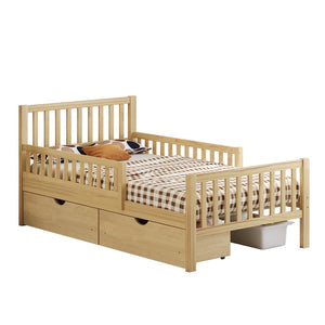 English Elm Twin Pine Platform Bed with Guardrails and Under Storage Drawers for Small Rooms N733P172696M