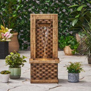 English Elm Christopher Knight Home® - 35.25" Hand Crafted Weather-Resistant Floor Fountain with Underwater Lights, Wall Tower Accent, Brown 71774.00LBRN