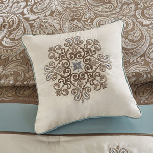 English Elm Jacquard Madison Park Caroline 7-Piece Comforter Set Queen with Paisley Embroidery, Brown Ivory Accents Blue 24.02 L x 18.9 W x 15.35 H B03596988