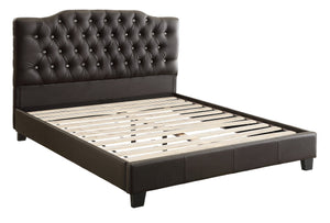 English Elm Black Faux Leather Queen Bedframe with Arched Diamond Tufted Headboard, Modern Upholstered Elegance B011S02007
