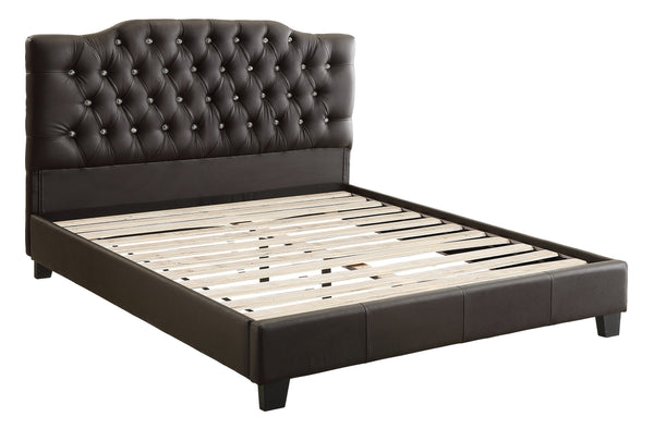 English Elm Black Faux Leather Queen Bedframe with Arched Diamond Tufted Headboard, Modern Upholstered Elegance B011S02007