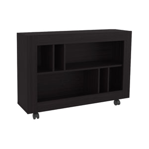 English Elm Joge versatile 37.4" console table cart with six staggered shelves, casters, sleek modern storage solution for entryway and living room Black 42.9 L x 16.5 W x 5.5 H B200P286951