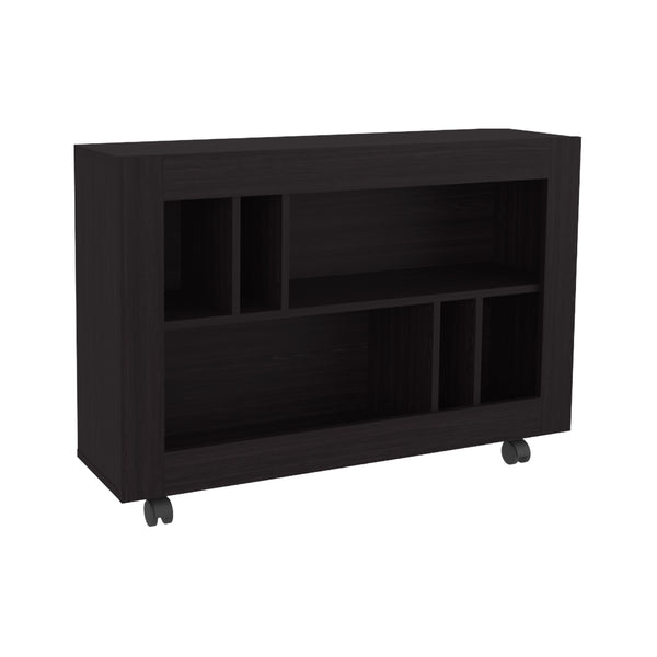 English Elm Joge versatile 37.4" console table cart with six staggered shelves, casters, sleek modern storage solution for entryway and living room Black 42.9 L x 16.5 W x 5.5 H B200P286951